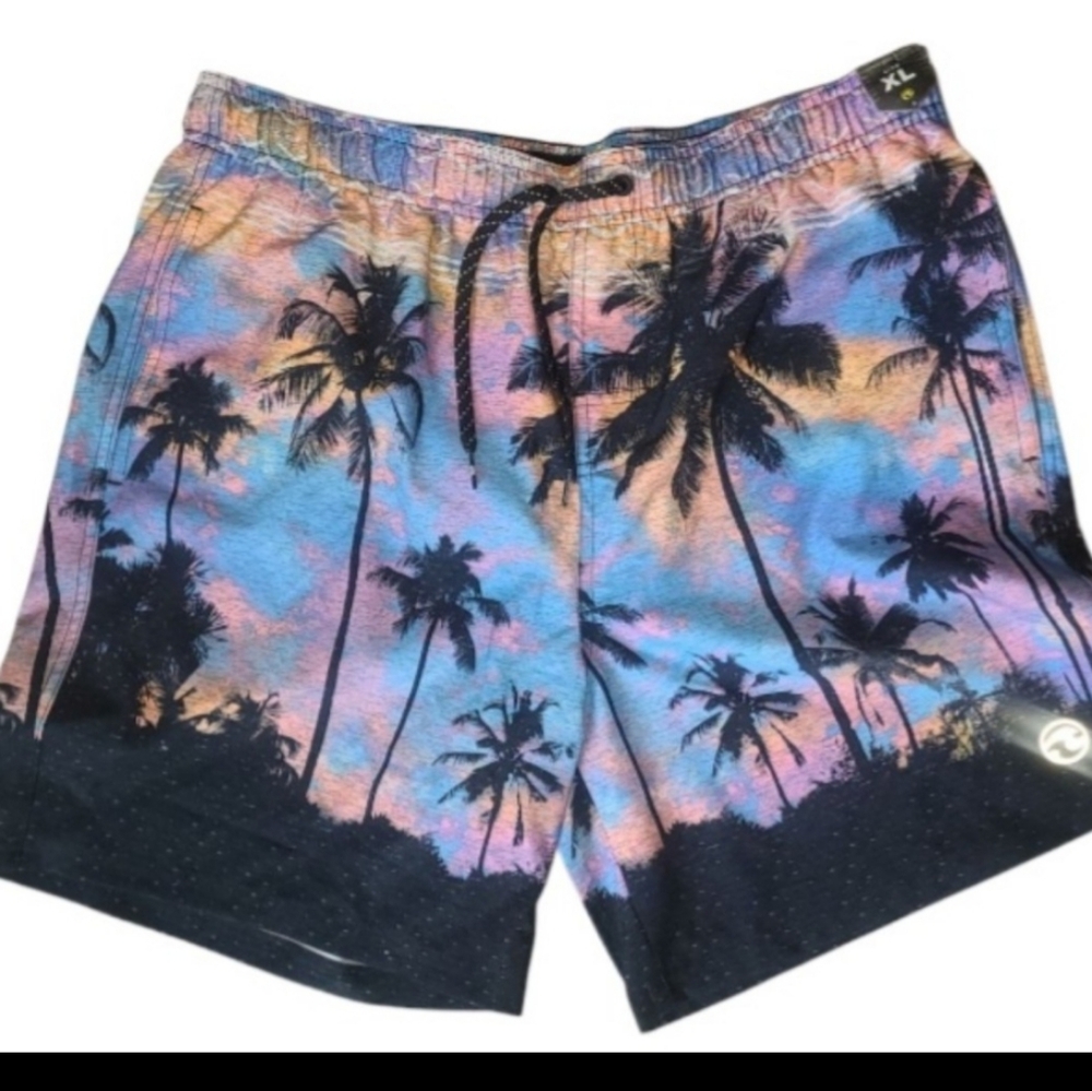 Ocean Current Swimtrunks palm trees Tropical print New sz XL comfort stretch